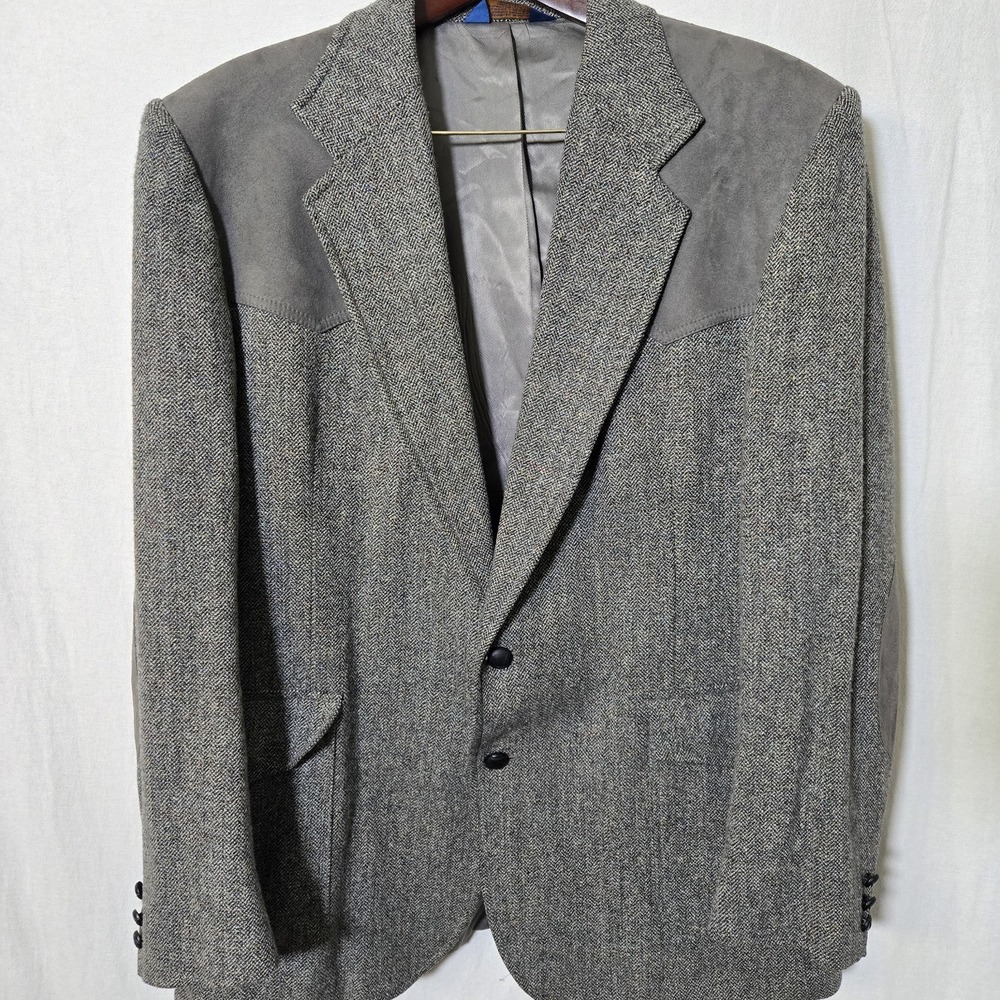 VTG Pendleton Western Suit Jacket‎ Blazer Mens 46 Long Gray USA Made Wool Tweed